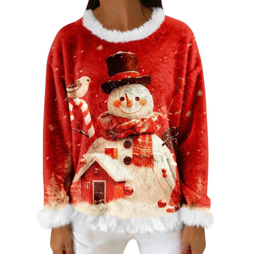 Women's Casual Fleece Sweatshirt  Long-Sleeve Round  Neck Casual Comfortable Loose-Fit Lightweight Women's Flannel Sweatshirt