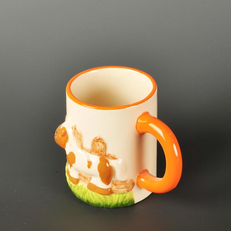 Korean Style Ins Cow Relief Cute Cartoon Animal Breakfast Cup with Handle Three-dimensional Ceramic Mark Water Cup Milk