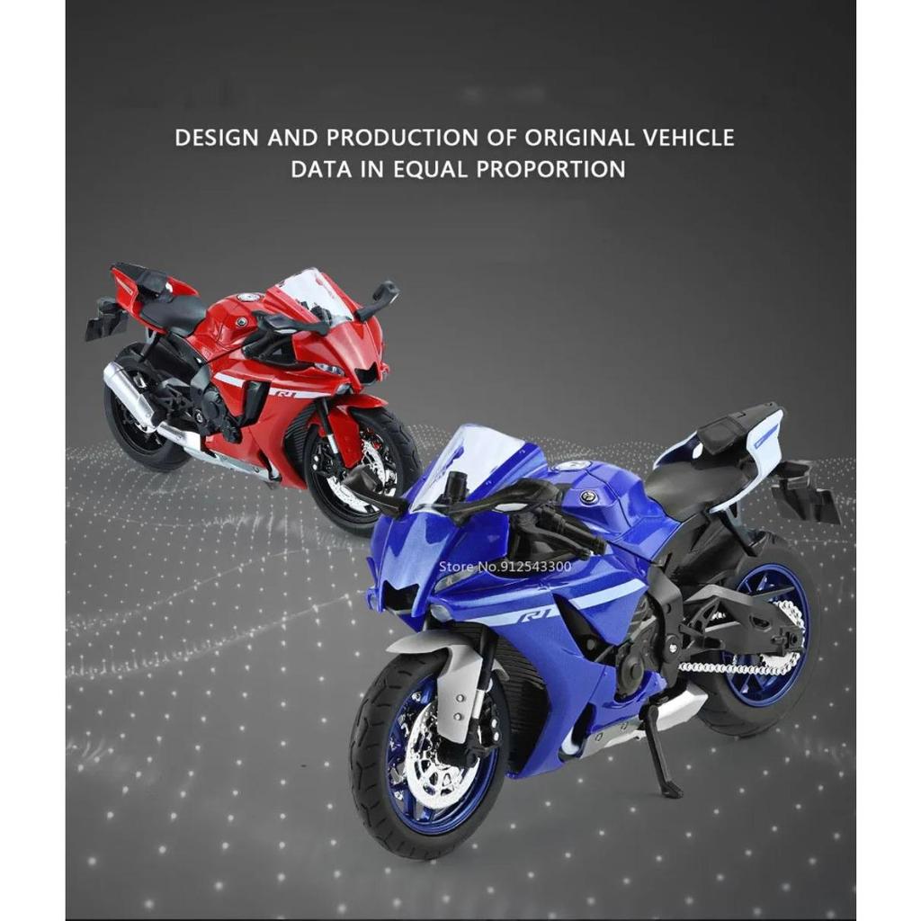 1/12 YAMAHA R1 Spielzeugmotorradmodell Legierung Diecast mit Sound Licht Gummireifen Maßstabsmodell Motorrad Spielzeug für Kinder Sammlung