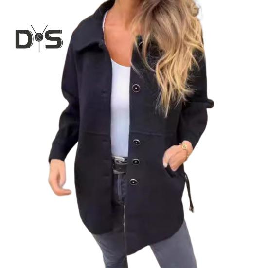 

Осень-весна Женское пальто однобортное на пуговицах Свободный однотонный кардиган с отложным воротником Длинные рукава Куртка для свиданий и поездок на работу XXXL чёрный