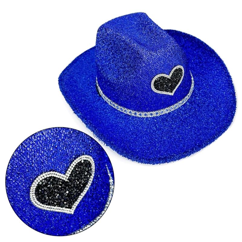 Chapeau haut-de-forme à larges bords accrocheur avec poudre scintillante pour événement en soirée, club de danse et festival de musique, accessoires de rassemblement