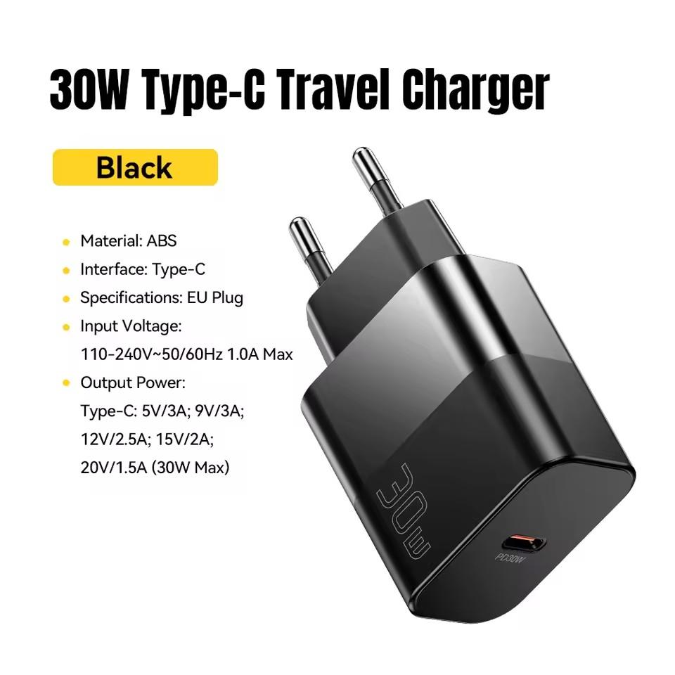 

Essager 30W Type C Дорожное зарядное устройство Портативное зарядное устройство USB C PD Быстрая зарядка Для iPhone 16 15 14 13 Pro Max Xiaomi Galaxy S24 Ultra 30W EU Plug чёрный
