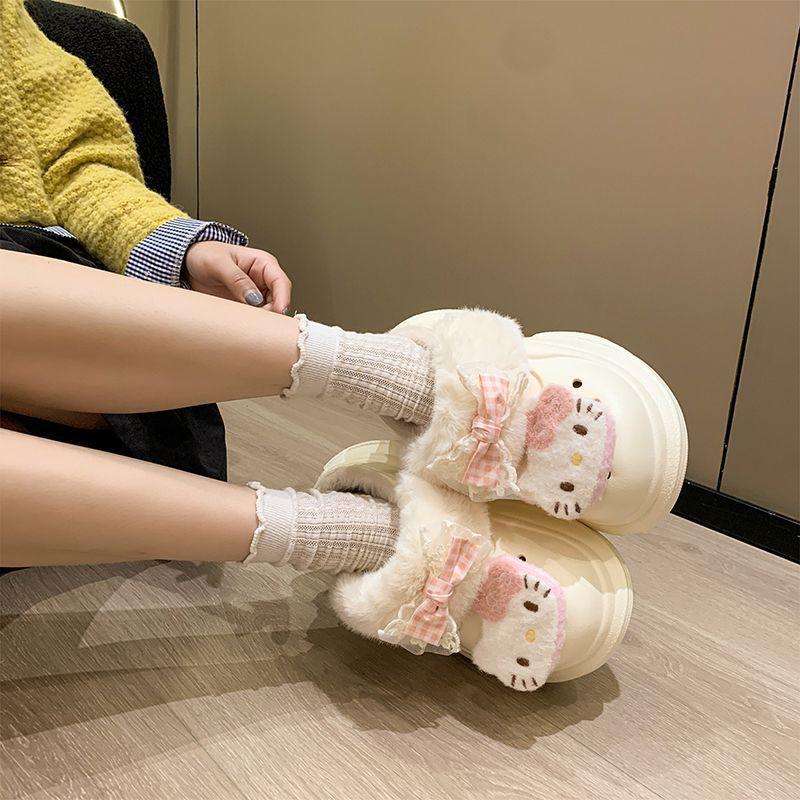 Fashion cute sweet fluffy slippers women's niche velvet warm bag head slippers women's new autumn and winter models in 2025