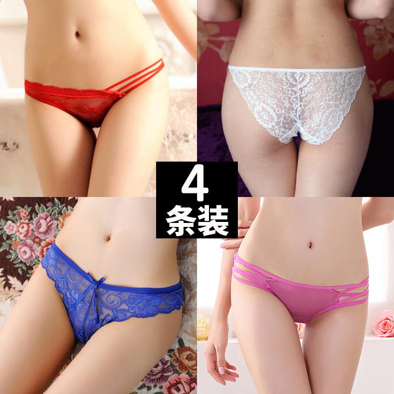 [Free Shipping] 4 Packs, Transparent Hot Sexy Underwear Women's Temptation Low-rise Lace Japanese Breathable Briefs