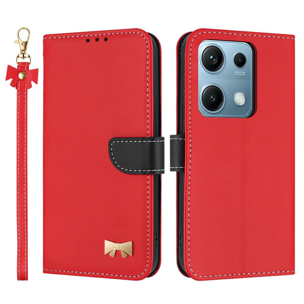 For Xiaomi Redmi Note 14S 4G Case Bowknot Decor Wallet Leather Phone Cover with Wrist Strap