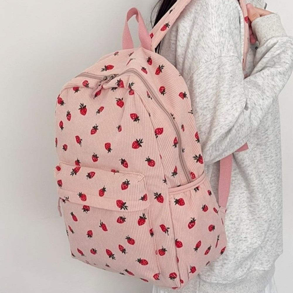 Effen Kleur Corduroy Rugzak Aardbei Studenten Dagrugzak Casual Studenten Schooltas Kinderen
