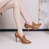 Autumn New Slip-on Slim Heel Single Shoes Pointed Toe Mid-mouth Belt Buckle Anti-slip Wear-resistant High Heels