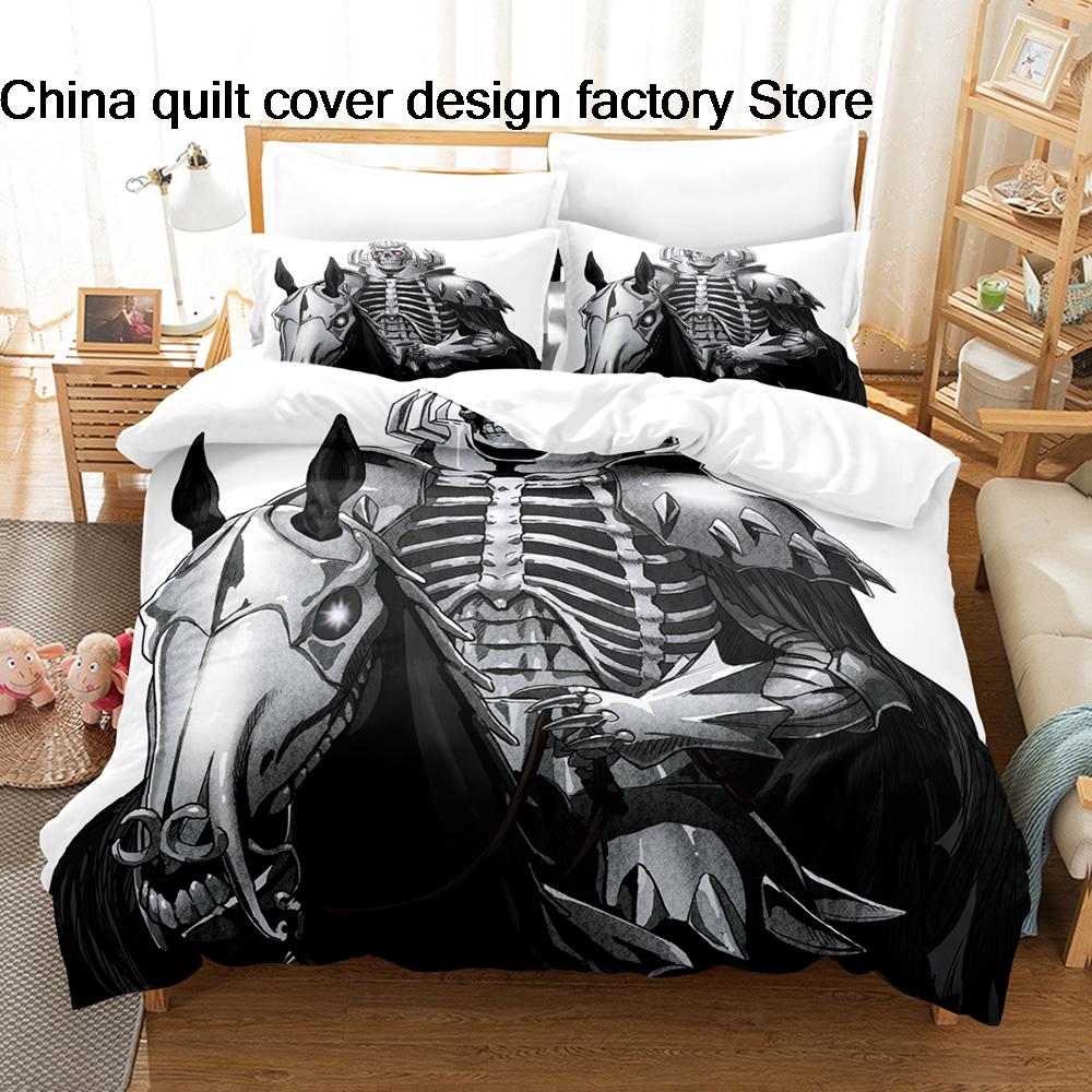 Bed linen 3Pcs Skeleton Knight Bedding Set 3D Print Dark Fantasy Medieval Duvet Cover Pillowcases for Men Room Decor Gift