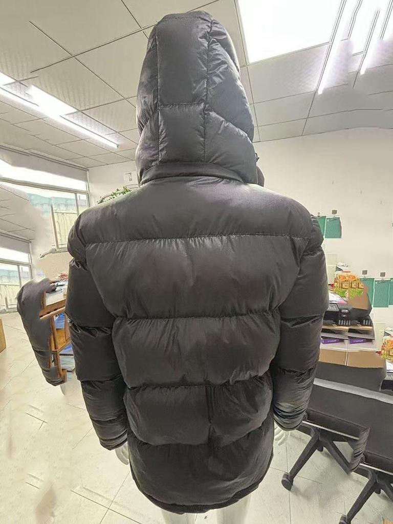 Men's Hooded Cotton-Padded Jacket with Red Label - Solid Color and Simple Design