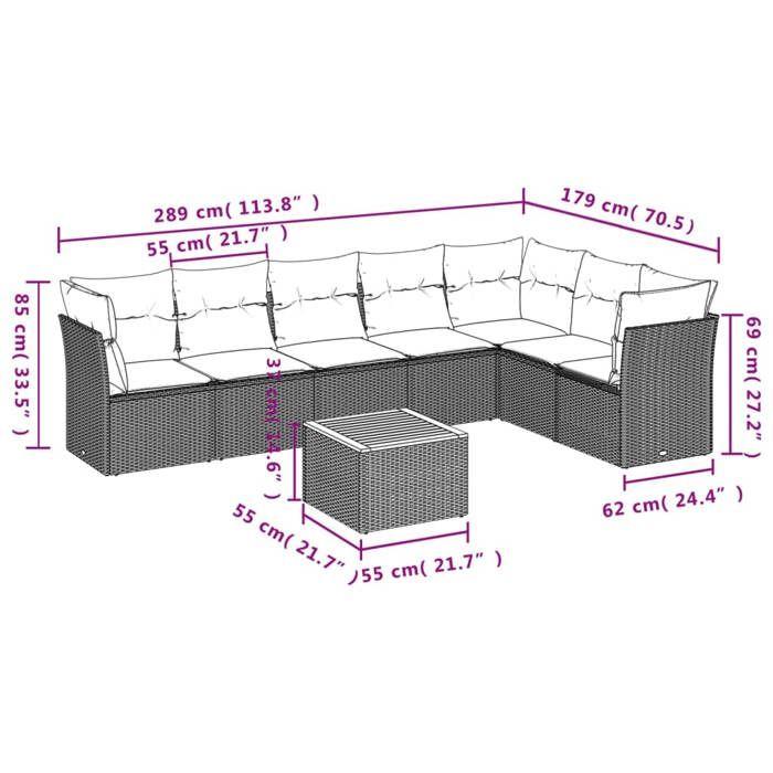 VidaXL Salon de Jardin avec Coussins 8 pcs, Canapés de Terrasse, Ensemble de Meubles de Patio, Mobilier d'Extérieur, Noir 3223676