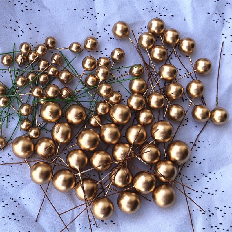 Set of 10 Gold & Silver Foam Red Berries - 100 Cherry Pearlescent Fruit Heads for Christmas Decoration.