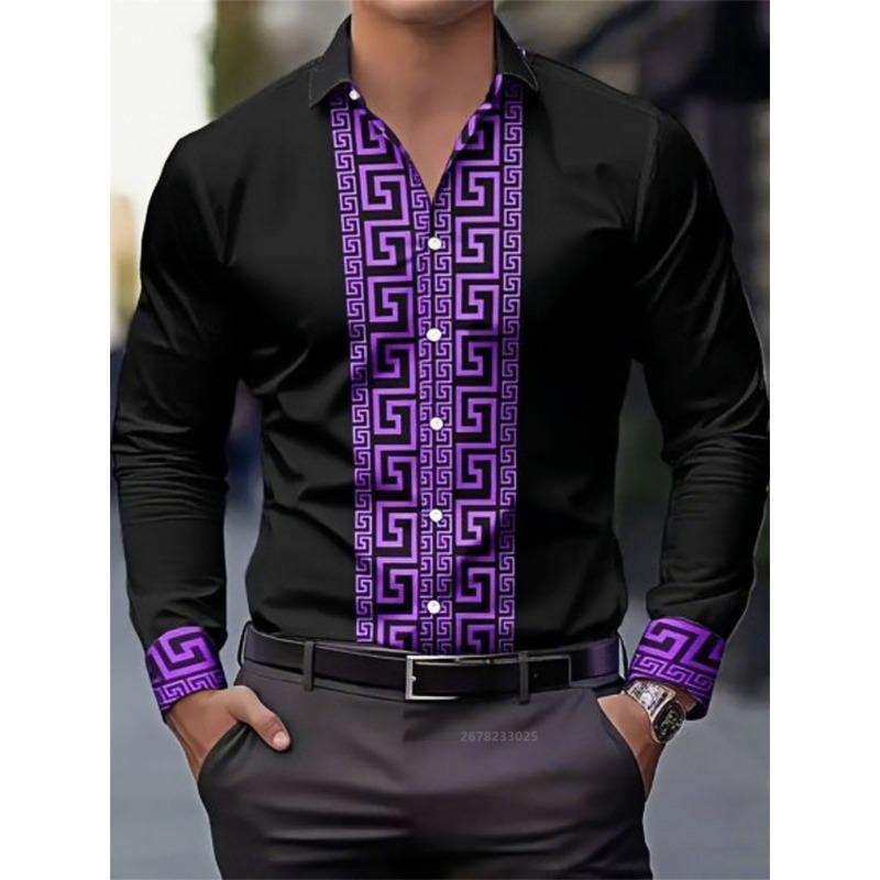 Men's Long-sleeved Shirt with Pattern Design, Fashionable Lapel Button-down Top, Versatile, Casual and Comfortable Men's Top