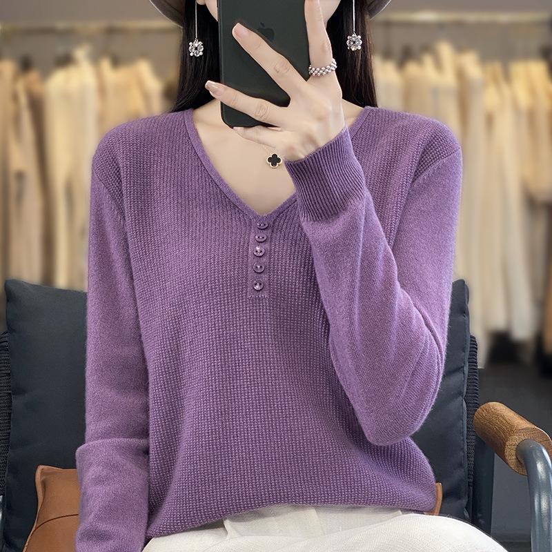 Autumn and Winter New V Tie Buckle Women's Long-sleeved Knitted Sweater Top Loose and Thin Large Size Bottoming Shirt Inside and Outside