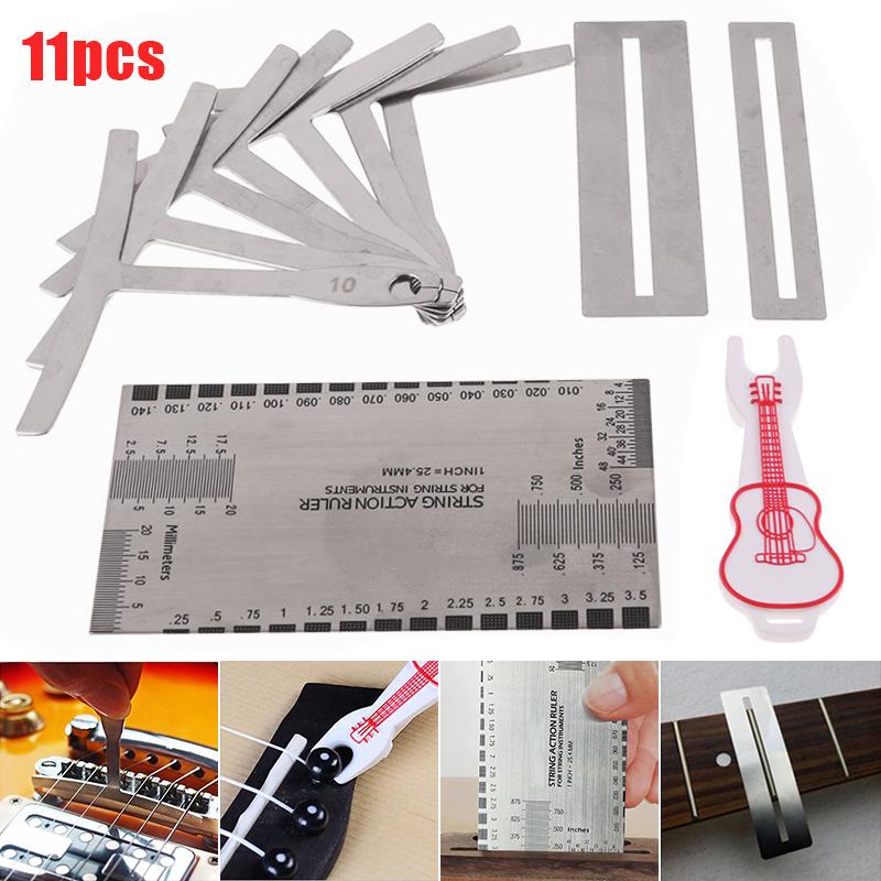11PCS Understring Radius Gauge For Guitar With Keychain Bass Stainless Steel