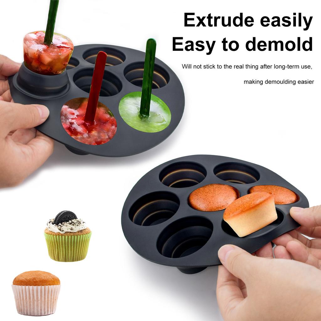 Seven-hole Cake Mold Foldable Air Fryer Baking Mold Round DIY Porous Cake Mold Food-grade Silicone Kitchen Accessories