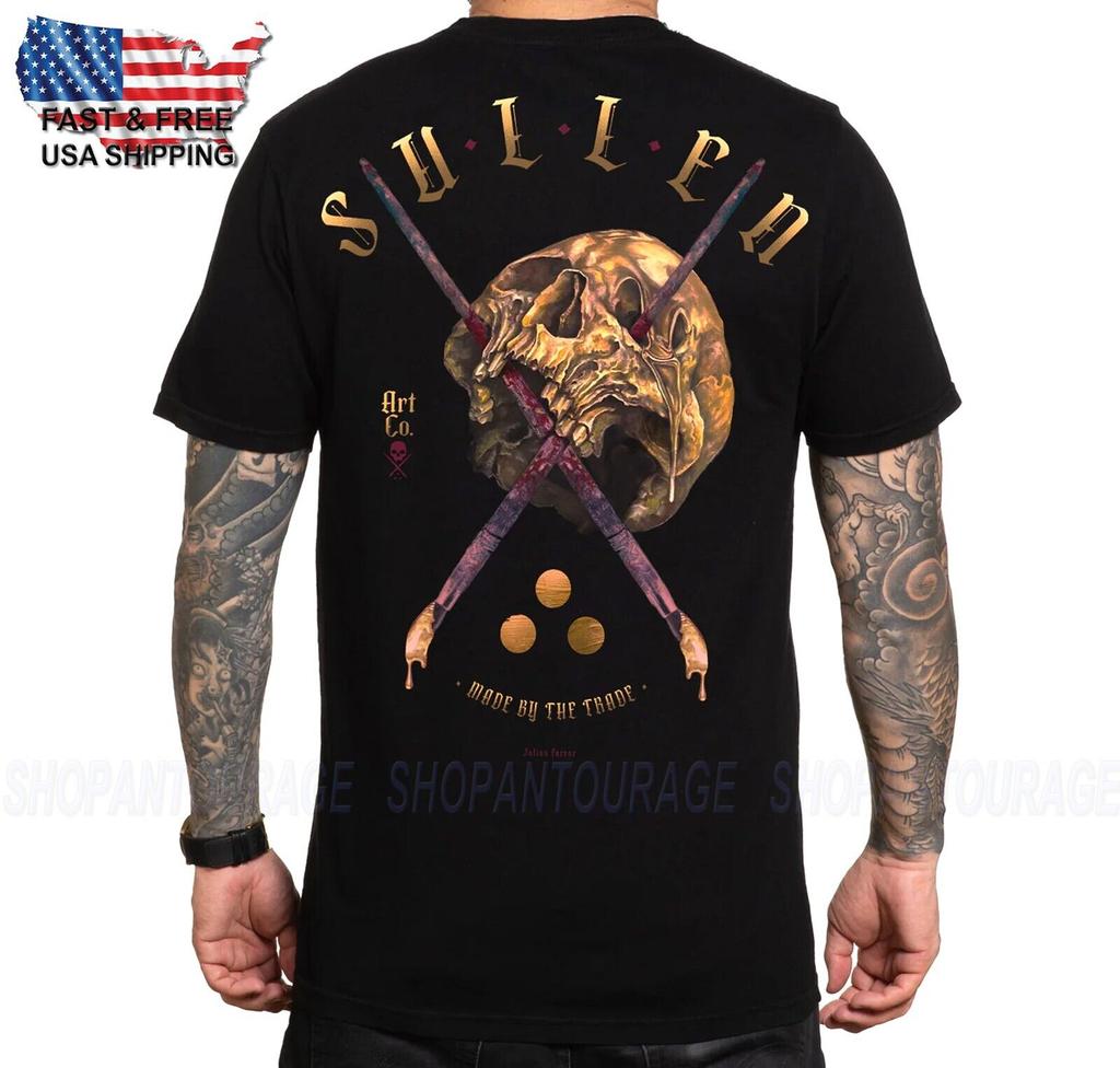 Unisex Shirt Cotton Oversize Large Size Sullen Art Collective Golden Skull Premium SCM6089 Short Sleeve For