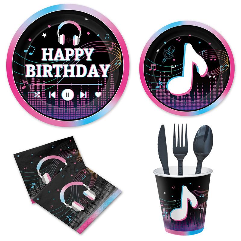 Music Festival Music Note Theme Birthday Party Decoration Disposable Paper Plate Tissue Paper Cup Tablecloth Decoration Supplies