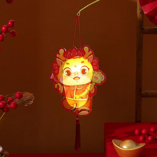 Jahr des Drachen Handlaternen Niedliches Cartoon-Design Klar bedruckte verschlüsselte Quasten Handlaterne