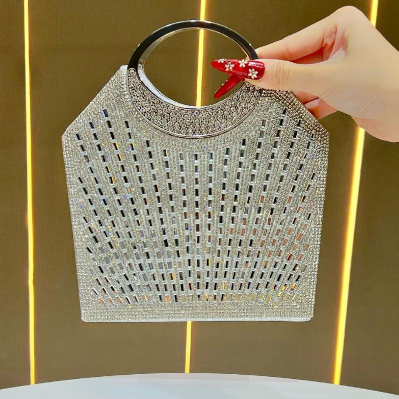 Ретро Круглый Клатч, Роскошная Вечерняя Сумка с Бриллиантами, Блестящая Сумка для Вечеринки с Водяными Бриллиантами серебряный
