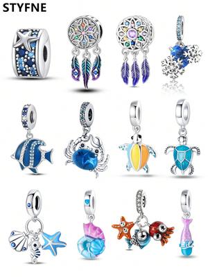 Charms Plata Blue Ocean Crab Sea Turtle Beads Copper Plated Fit Charms Copper Original Bracelet For Jewelry Making Diy Charm