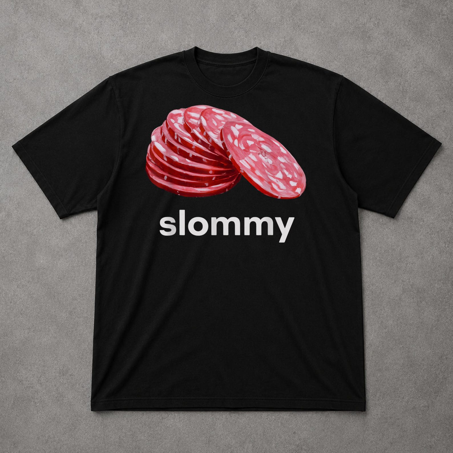 Slommy Salami Tee, Funny Internet Meme Shirt, Retro Humor Graphic T Shirt, Random Chaotic Joke Tee XL