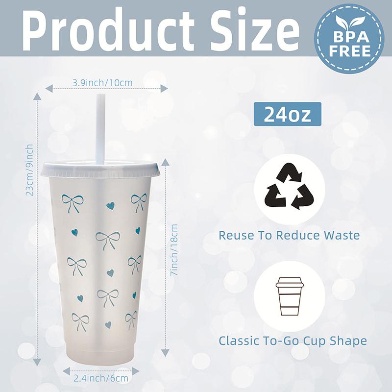 Kawaii Water Bottle Aesthetic Tumbler For Ice Coffee Juice Tea Cute Bowknot Plastic Cups With Straw Lid Outdoor tableware