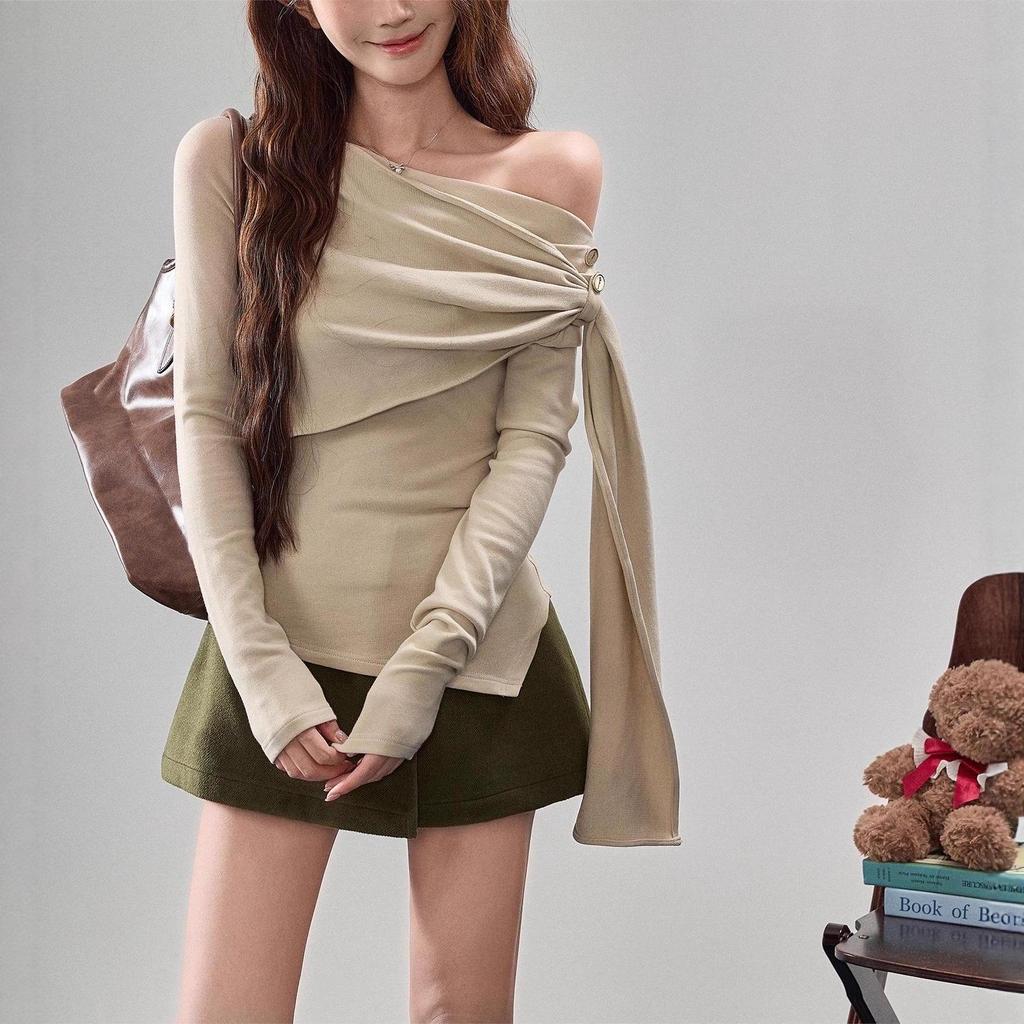 2025 Women's Slimming Wrap-Around Knit Top - Chic Long-Sleeved Waist-Cinching Layer