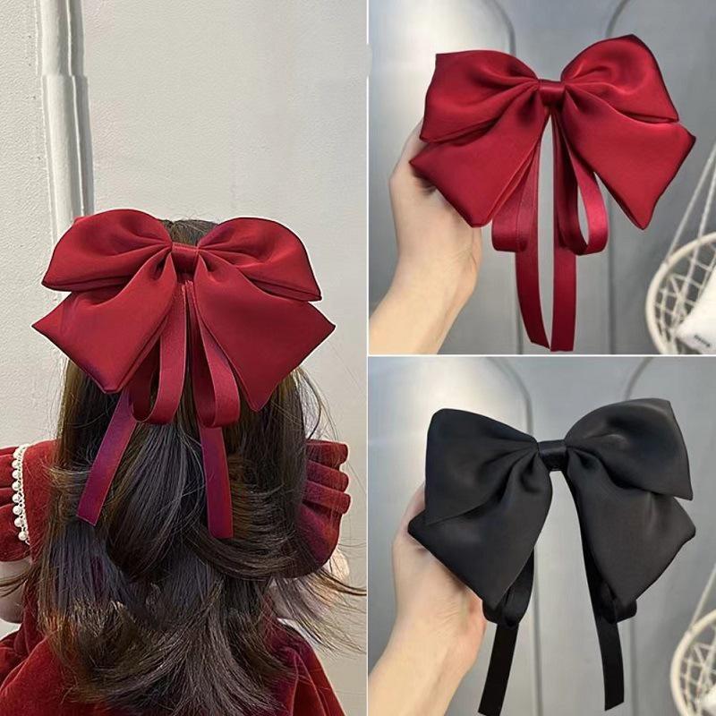 Elegant Sweet Bow Ponytail Hair Clip Solid Color Big Bowknot Hairpins For Women Girls Simple Hair Accessories Gifts