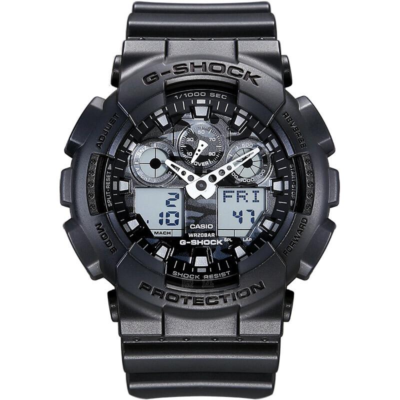 Casio LCD/Pointer Dual Display Series G-SHOCK Series Black Samurai Multifunctional Trendy Classic Sports Quartz Resin Strap Japanese and GA-100CF-8A