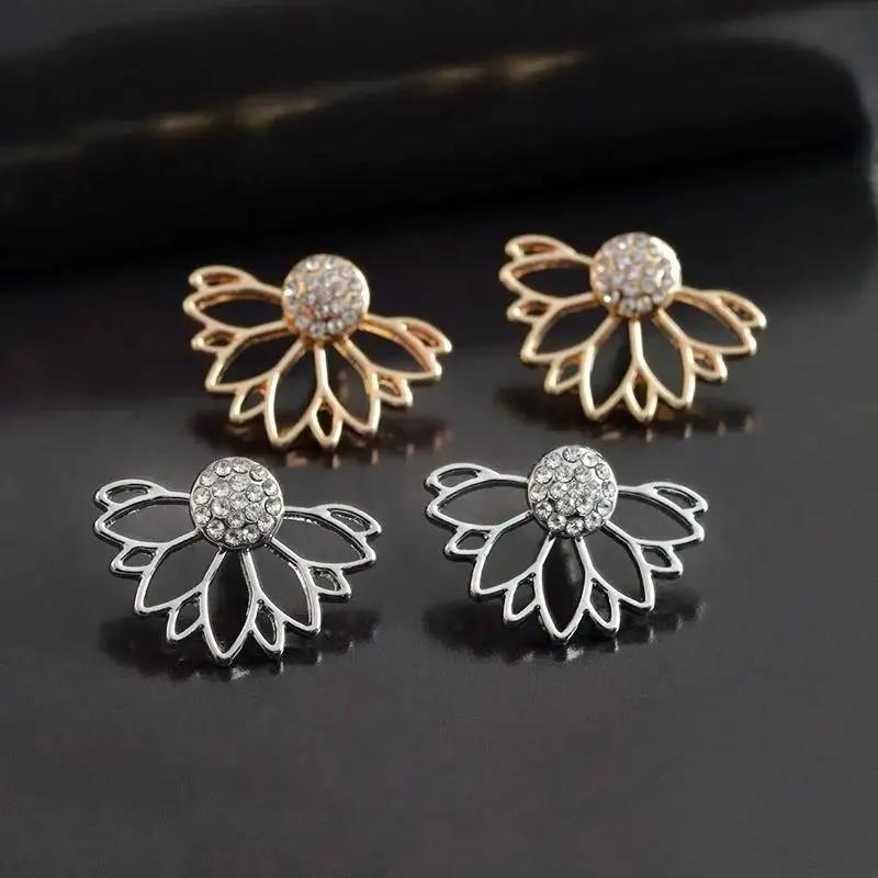 1 Pair New Fashion Flower Earrings Front Back Flower Lotus Stud Earrings For Women Ear Jacket Jewelry Gift Party Best Friend