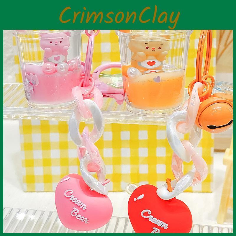 Pink Eyecatching And Orange Cream Bear Milk Tea Cup Keychain Charming Idea Gift