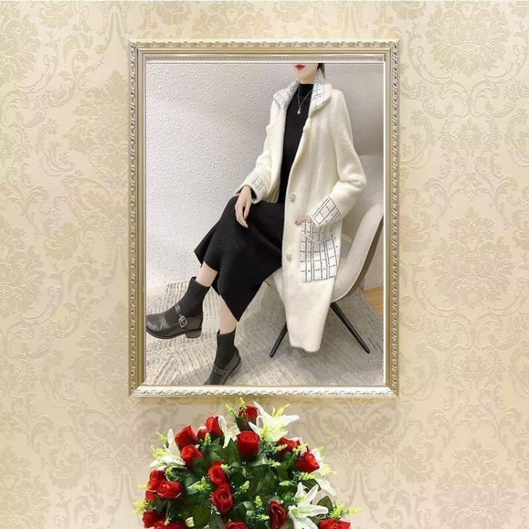 Autumn Winter Women Coat New Mink Velvet Thick Loose Sweater Collar Medium Long Knitted