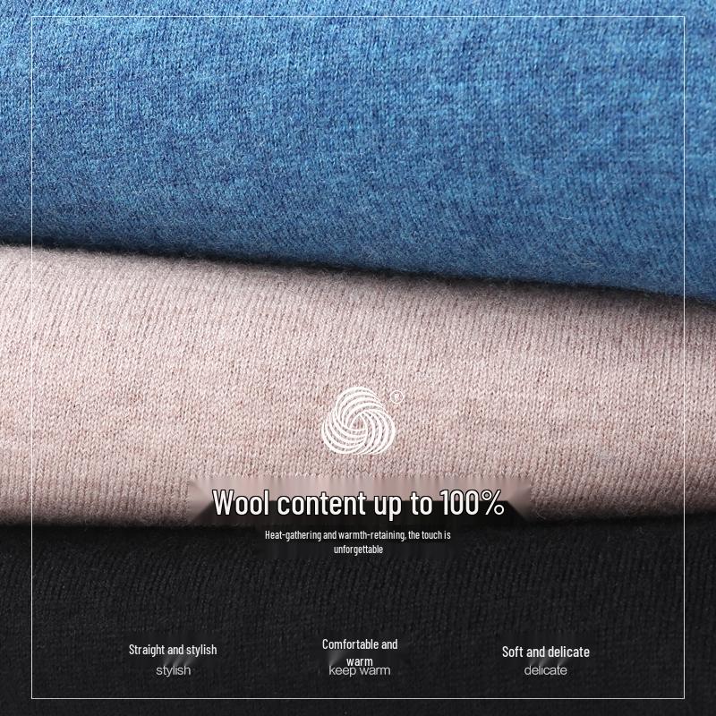 Men's Winter Australian Wool Half-High Collar Sweater – 100% Pure Wool, Thick and Warm.