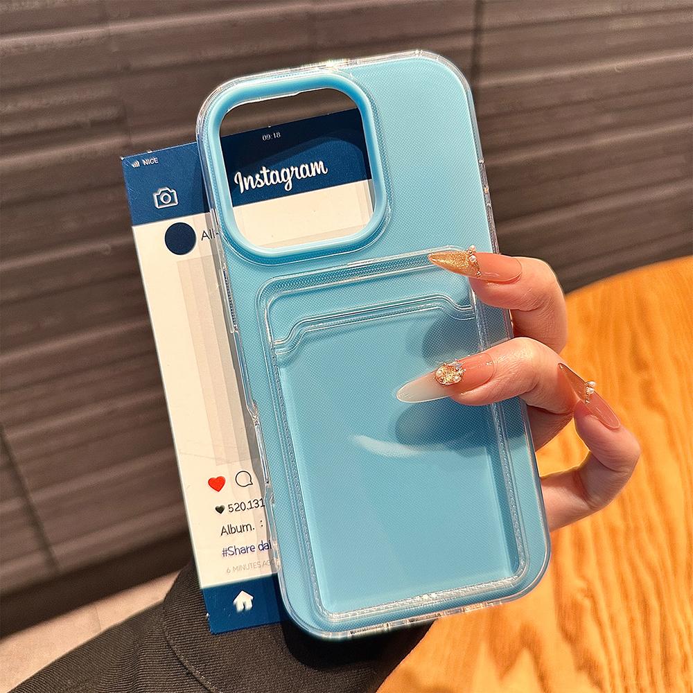 2in1 Card Holder Slot Wallet Photo Pocket Clear Candy Color Case For iPhone 17 16 15 14 13 12 11 Pro Max TPU+PC Shockproof Cover