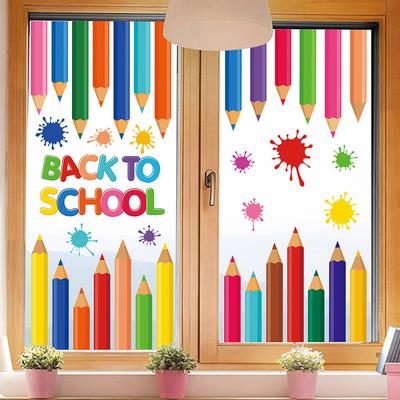 Bunte Bleistift Fensteraufkleber für die Schulanfangssaison von Kindern Klassenzimmer Glasfenster Dekoration Elektrostatische Spurlos haftende Fensterfolien