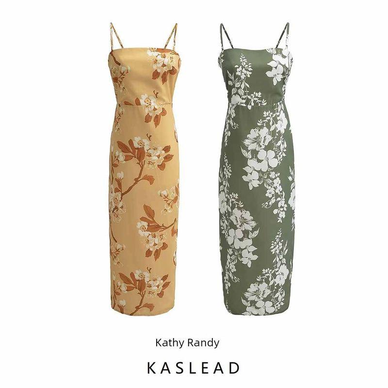 Kaslead New Arrival Women's Clothing Fashion Style Fashion Slim Fit Slimming Print Step by Step Camisole Dress