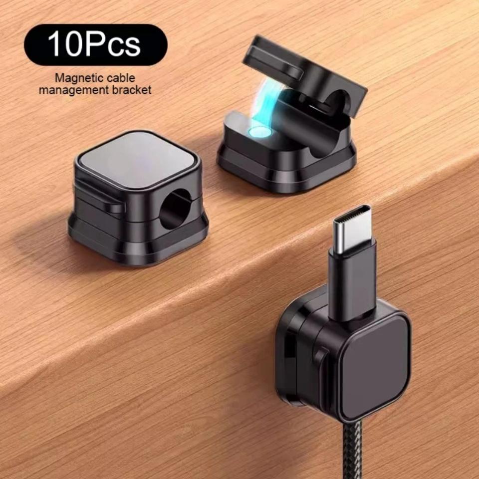 Magnetic Cable Holder Self Adhesive Cord Clip Smooth Pulling Charging Cable Keeper Wire Clip for Car/Home/Office