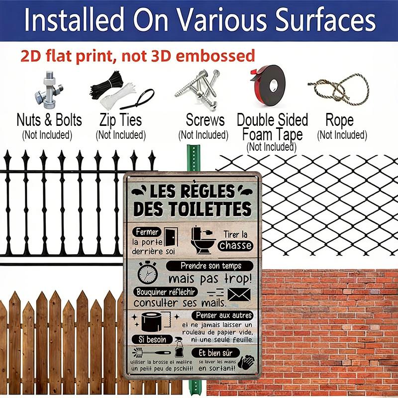 2D Flat French Vintage Metal Sign | Metal Wall Art Decor for Home Farmhouse Toilet Washroom Bathroom Restroom Loo WC | The Rules of The Toilets Close