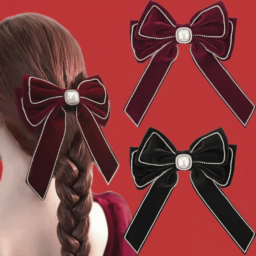 Cloth Red Velvet Bow Hair Clip Wine Red New Year Hairpin Sweet Bowknot Spring Clip  Girls