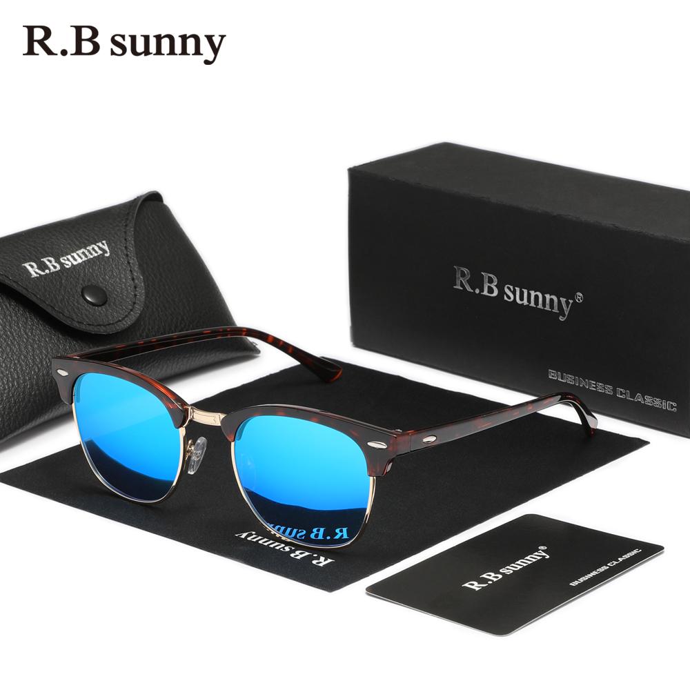 RBsunny Módne HD Zrkadlové Šošovky Slnečné Okuliare Pánske Šoférske Outdoorové Polarizované UV400 Okuliare Okrúhle PC Zliatinové Dámske Okuliare