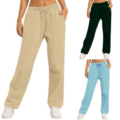 Women's Winter Sweatpants Solid Color Casual Pants Women's Fleece Sweatpants Wide Leg Straight Pants