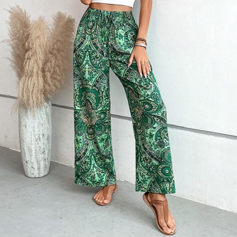 Comfortable Women's Pants Versatile Elastic Waist Wide Leg Pants Fashionable Printed Casual Pants
