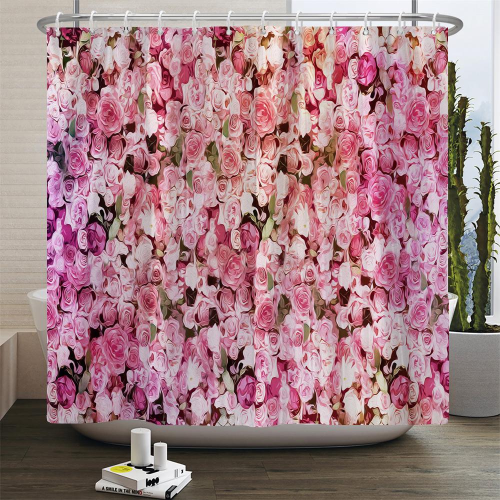 European Blooming Flowers Shower Curtain Rural style Home Decoration 180x200cm Waterproof Fabric Bathroom Curtains With Hooks