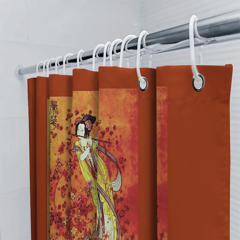 Japanese Geisha Bath Curtain Vintage Kimono Shower Curtain Traditional Floral Art Decor Japanese Style Bathroom Decor