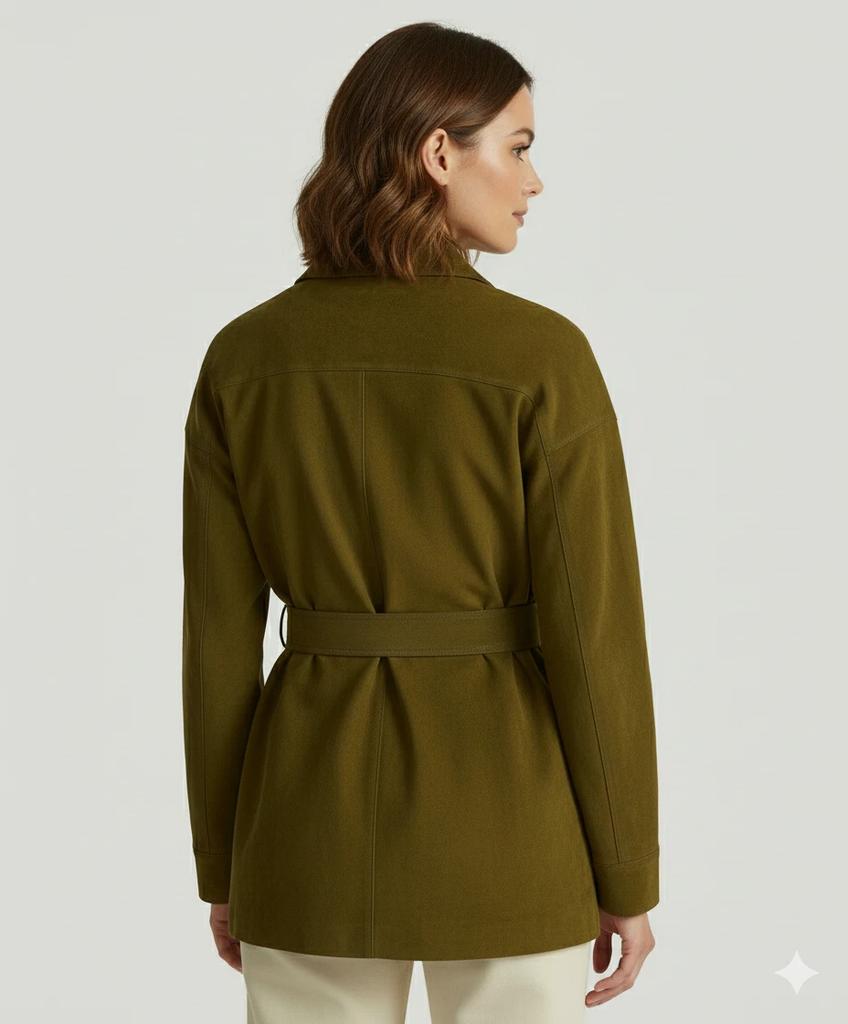 Damen Motorrad Echte Handgemachte Jacke Tragen Olivgrün Wildleder Leder Lässig