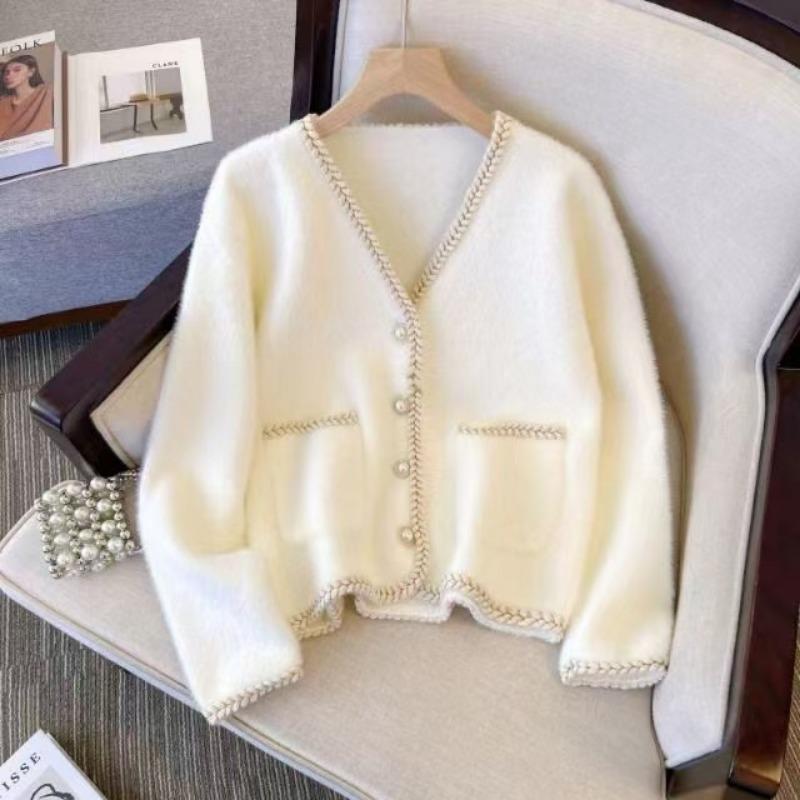 Imitation mink fleece neck sweater cardigan autumn and winter clothing small man wearing knitted coat women
