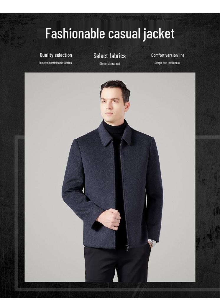 Winter Cashmere Jacket with Woolen Down Liner for Middle-Aged & Elderly Men - Short Stand Collar