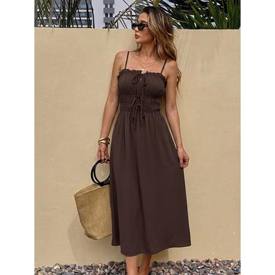 Vestido Largo Maxi de Mujer Hombros Descubiertos Fruncido Tirantes Finos Espalda Descubierta Vacaciones en la Playa Verano