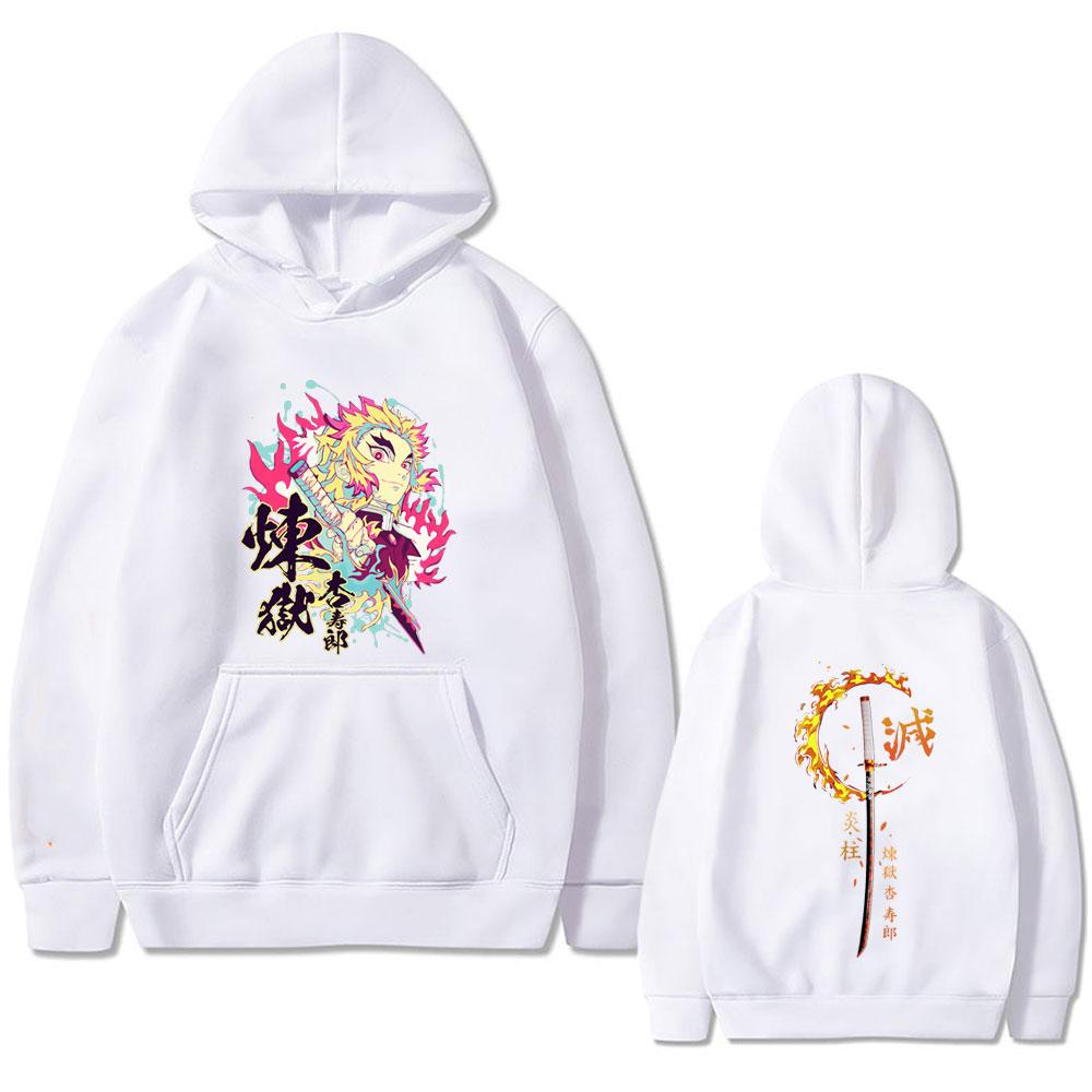 Anime Demon Slayer Hoodie Unisex Cartoon Rengoku Kyoujurou Graphic Sweatshirt Men Women Vintage Trend Hoodies Streetwear