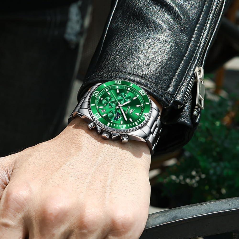 Iqiyi Men Analog Quartz Waterproof Watch Green Dial Chronograph 2870g Blv